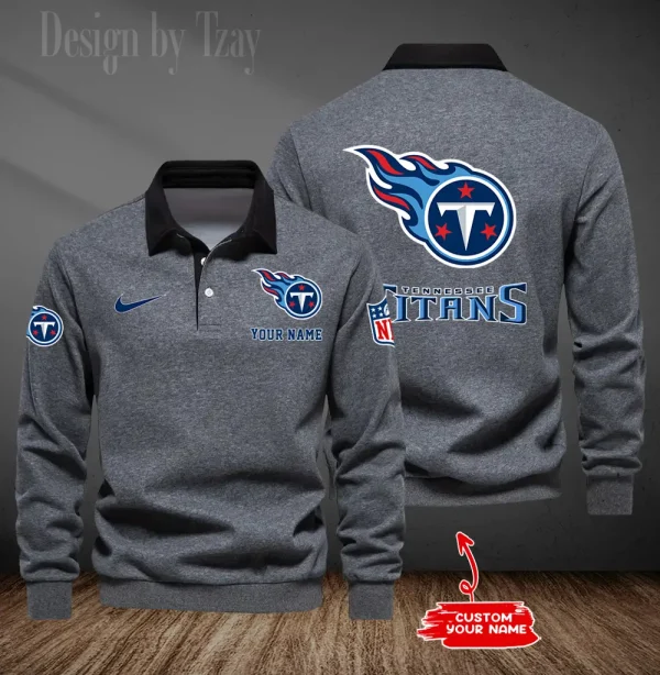 Tennessee Titans Long Sleeve Men's Golf Polo Shirt SPTLSMGPS031 - Image 3