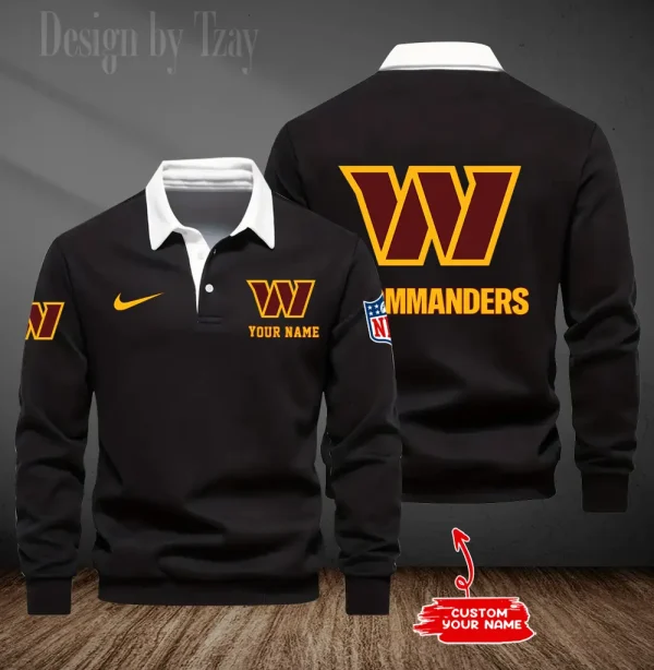 Washington Commanders Long Sleeve Men's Golf Polo Shirt SPTLSMGPS032 - Image 2