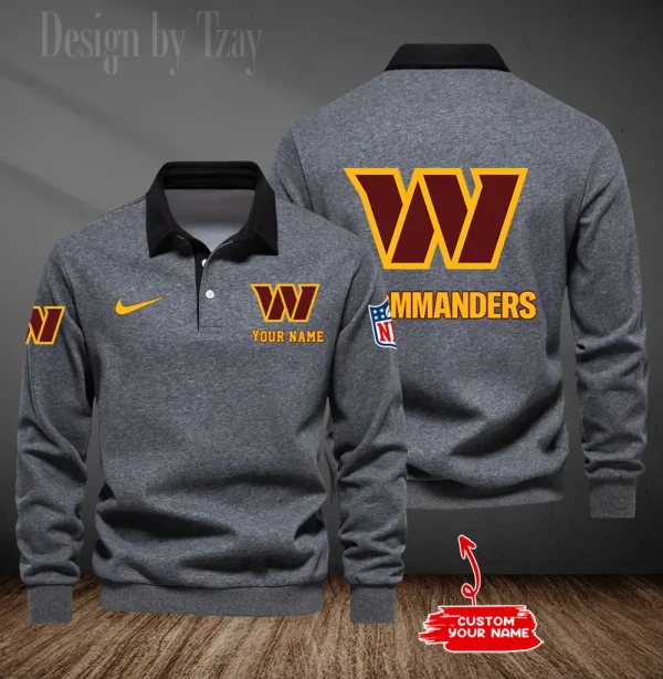 Washington Commanders Long Sleeve Men's Golf Polo Shirt SPTLSMGPS032 - Image 5