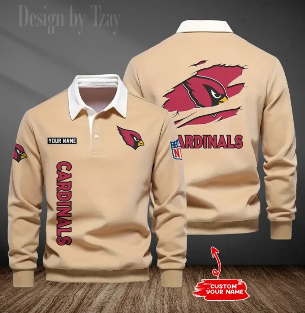 Arizona Cardinals Long Sleeve Men's Golf Polo Shirt SPTLSMGPS033 - Image 2
