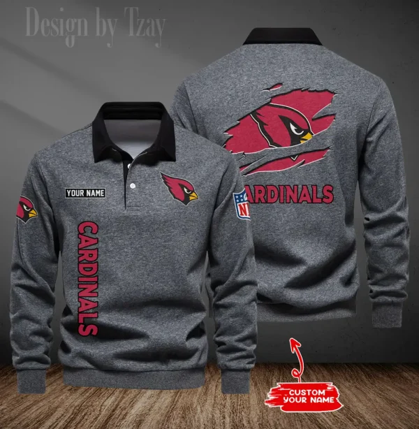 Arizona Cardinals Long Sleeve Men's Golf Polo Shirt SPTLSMGPS033 - Image 5