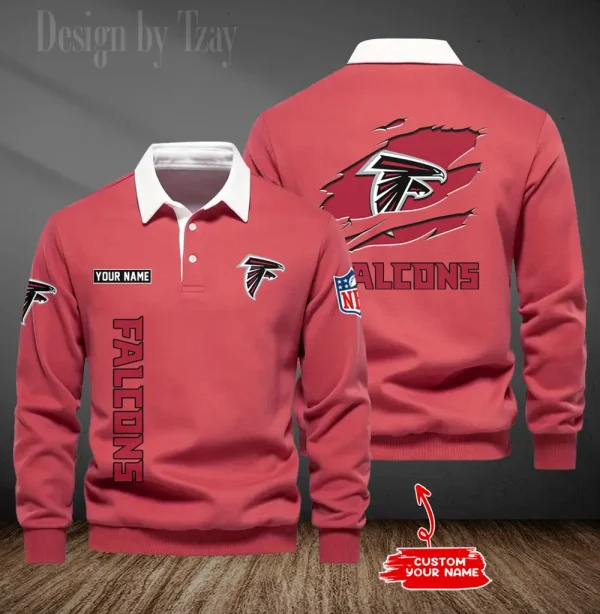 Atlanta Falcons Long Sleeve Men's Golf Polo Shirt SPTLSMGPS034 - Image 2