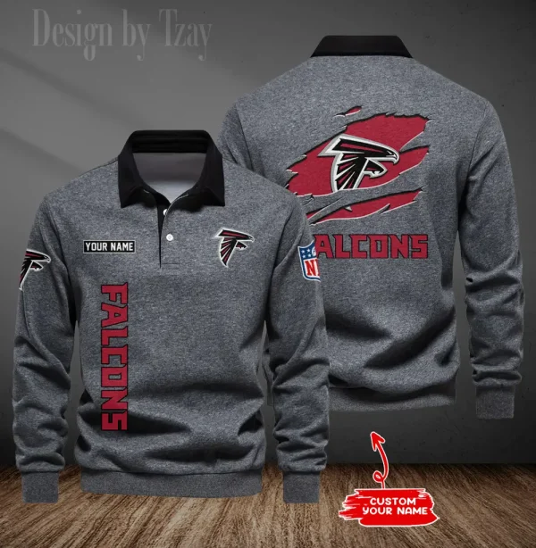 Atlanta Falcons Long Sleeve Men's Golf Polo Shirt SPTLSMGPS034 - Image 3