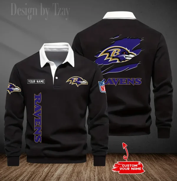 Baltimore Ravens Long Sleeve Men's Golf Polo Shirt SPTLSMGPS035