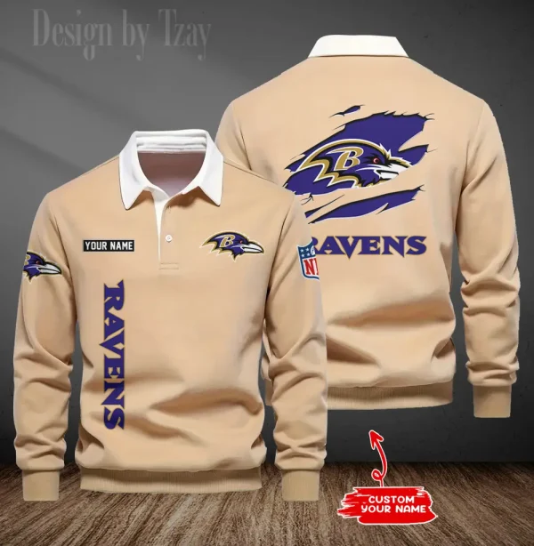Baltimore Ravens Long Sleeve Men's Golf Polo Shirt SPTLSMGPS035 - Image 2