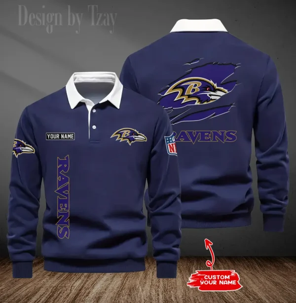 Baltimore Ravens Long Sleeve Men's Golf Polo Shirt SPTLSMGPS035 - Image 3