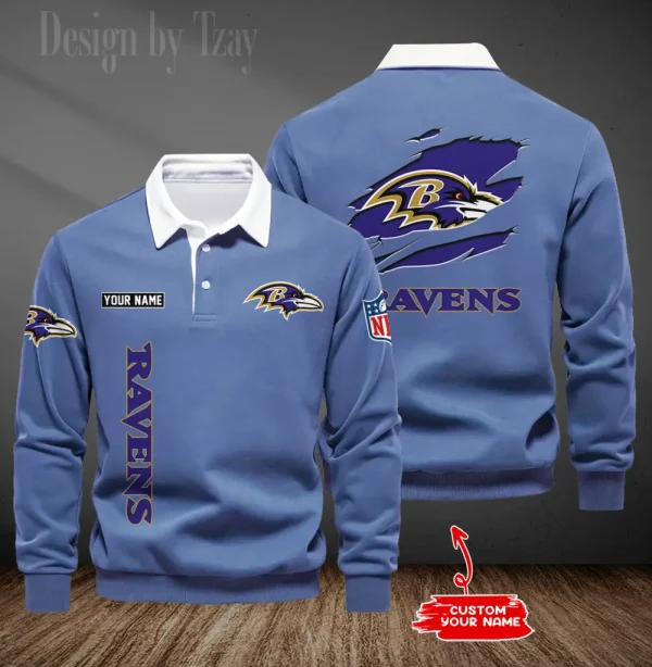 Baltimore Ravens Long Sleeve Men's Golf Polo Shirt SPTLSMGPS035 - Image 4