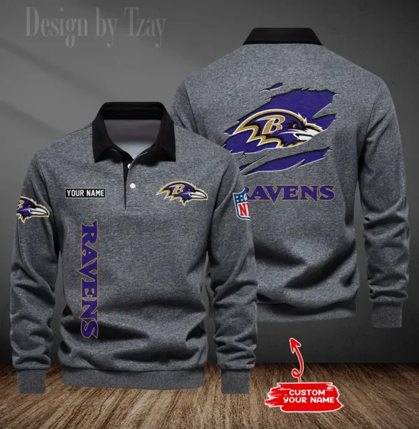 Baltimore Ravens Long Sleeve Men's Golf Polo Shirt SPTLSMGPS035 - Image 5