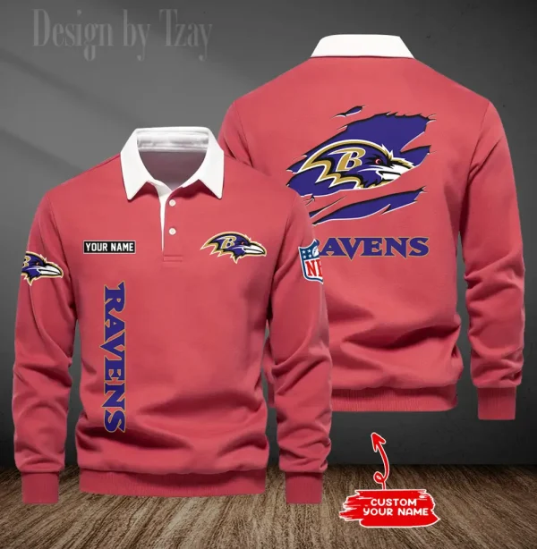 Baltimore Ravens Long Sleeve Men's Golf Polo Shirt SPTLSMGPS035 - Image 6