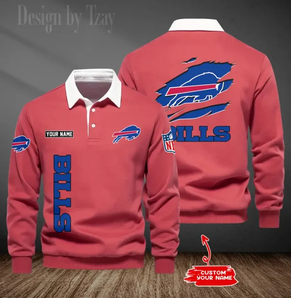Buffalo Bills Long Sleeve Men's Golf Polo Shirt SPTLSMGPS036 - Image 2