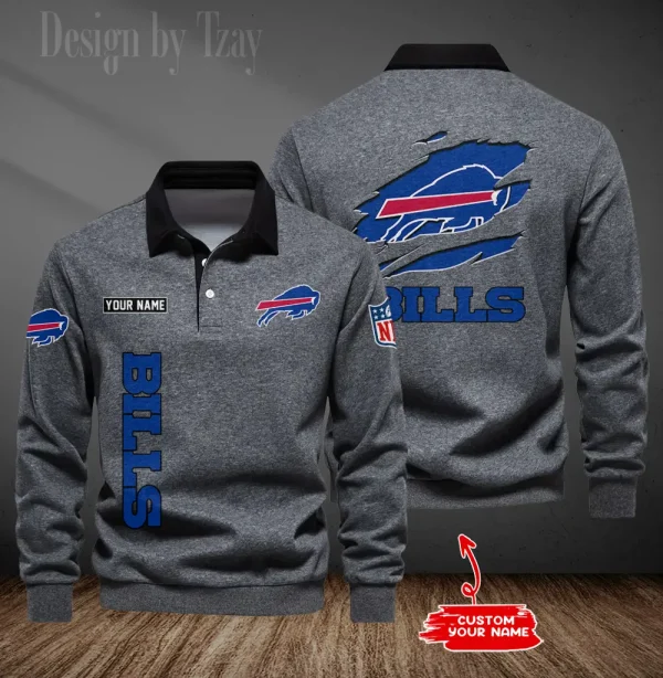 Buffalo Bills Long Sleeve Men's Golf Polo Shirt SPTLSMGPS036 - Image 3