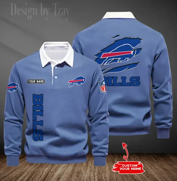 Buffalo Bills Long Sleeve Men's Golf Polo Shirt SPTLSMGPS036 - Image 4