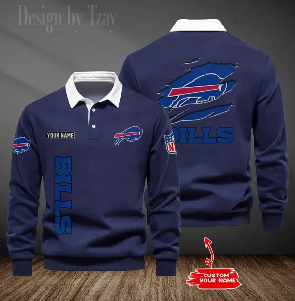 Buffalo Bills Long Sleeve Men's Golf Polo Shirt SPTLSMGPS036 - Image 5