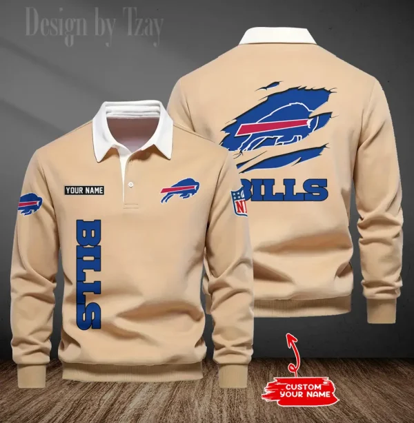 Buffalo Bills Long Sleeve Men's Golf Polo Shirt SPTLSMGPS036 - Image 6