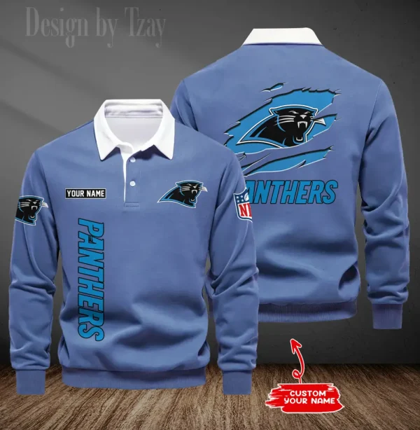 Carolina Panthers Long Sleeve Men's Golf Polo Shirt SPTLSMGPS037 - Image 4