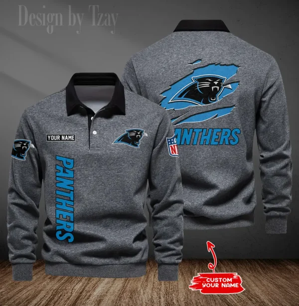 Carolina Panthers Long Sleeve Men's Golf Polo Shirt SPTLSMGPS037 - Image 5