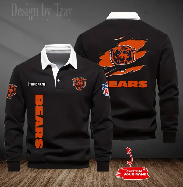 Chicago Bears Long Sleeve Men's Golf Polo Shirt SPTLSMGPS038