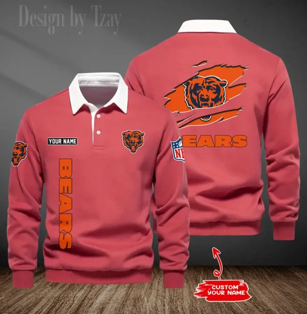 Chicago Bears Long Sleeve Men's Golf Polo Shirt SPTLSMGPS038 - Image 2