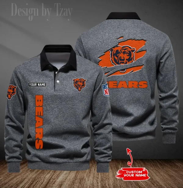 Chicago Bears Long Sleeve Men's Golf Polo Shirt SPTLSMGPS038 - Image 3