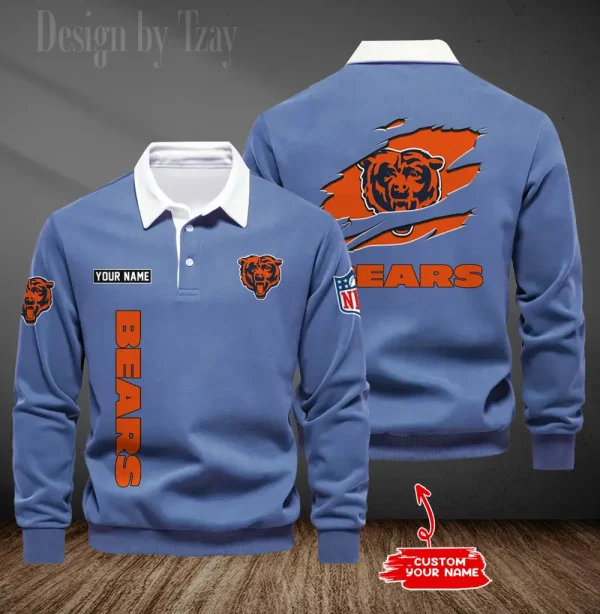 Chicago Bears Long Sleeve Men's Golf Polo Shirt SPTLSMGPS038 - Image 4
