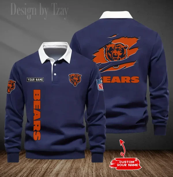 Chicago Bears Long Sleeve Men's Golf Polo Shirt SPTLSMGPS038 - Image 5