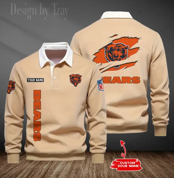 Chicago Bears Long Sleeve Men's Golf Polo Shirt SPTLSMGPS038 - Image 6