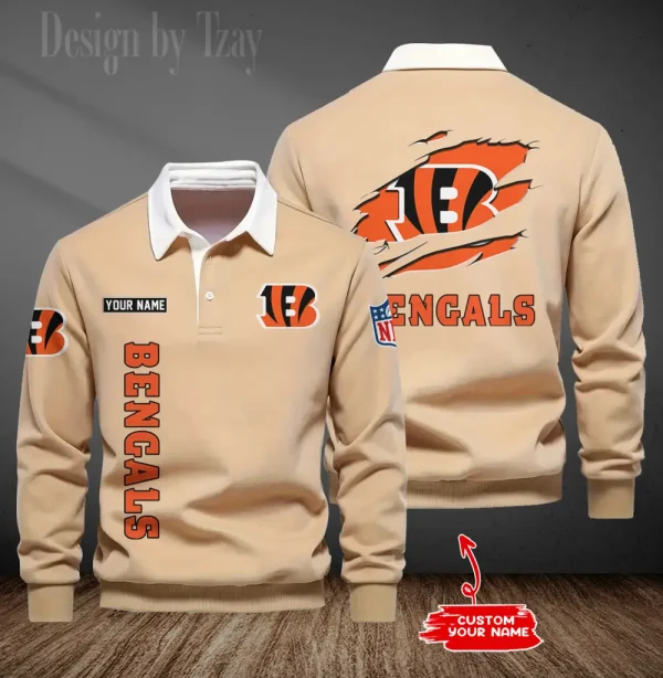 Cincinnati Bengals Long Sleeve Men's Golf Polo Shirt SPTLSMGPS039 - Image 2