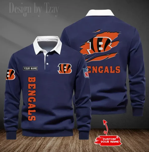 Cincinnati Bengals Long Sleeve Men's Golf Polo Shirt SPTLSMGPS039 - Image 3