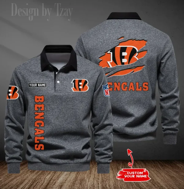 Cincinnati Bengals Long Sleeve Men's Golf Polo Shirt SPTLSMGPS039 - Image 5