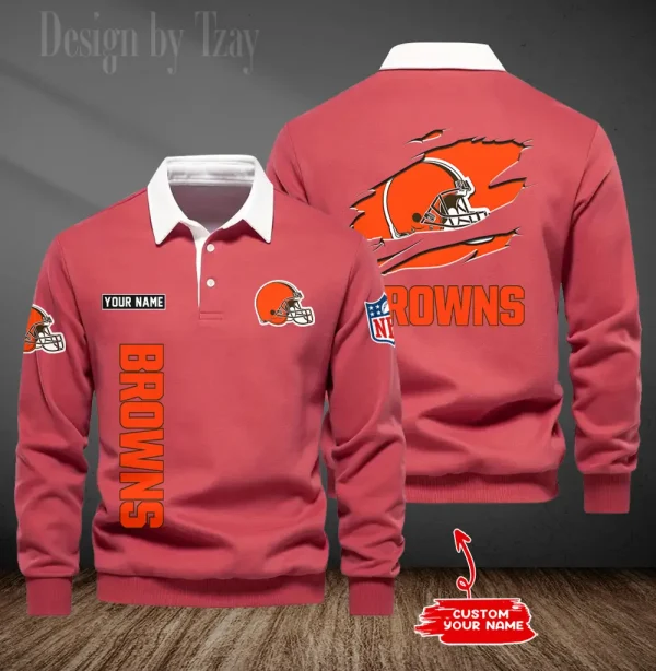 Cleveland Browns Long Sleeve Men's Golf Polo Shirt SPTLSMGPS040
