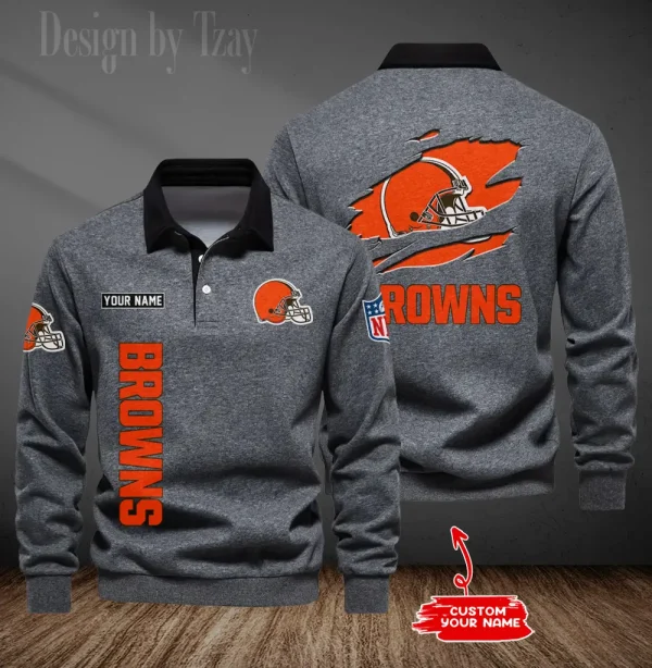 Cleveland Browns Long Sleeve Men's Golf Polo Shirt SPTLSMGPS040 - Image 2