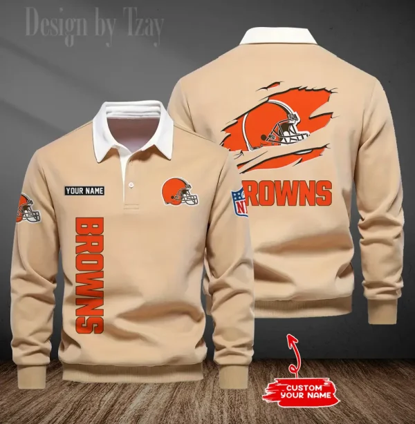 Cleveland Browns Long Sleeve Men's Golf Polo Shirt SPTLSMGPS040 - Image 5
