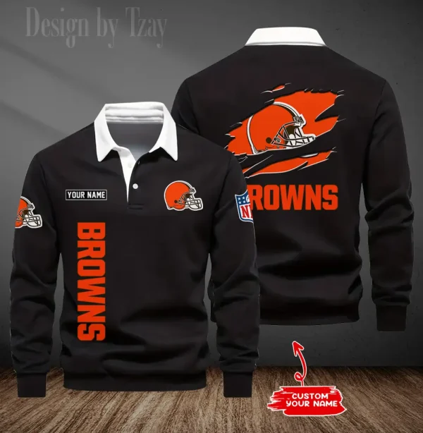 Cleveland Browns Long Sleeve Men's Golf Polo Shirt SPTLSMGPS040 - Image 6