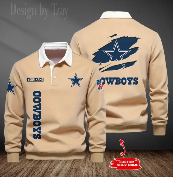 Dallas Cowboys Long Sleeve Men's Golf Polo Shirt SPTLSMGPS041 - Image 2