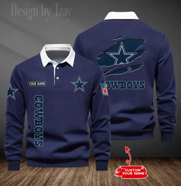 Dallas Cowboys Long Sleeve Men's Golf Polo Shirt SPTLSMGPS041 - Image 3