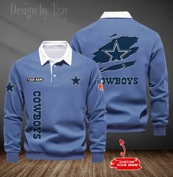 Dallas Cowboys Long Sleeve Men's Golf Polo Shirt SPTLSMGPS041 - Image 4