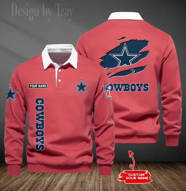 Dallas Cowboys Long Sleeve Men's Golf Polo Shirt SPTLSMGPS041 - Image 5