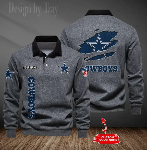 Dallas Cowboys Long Sleeve Men's Golf Polo Shirt SPTLSMGPS041 - Image 6