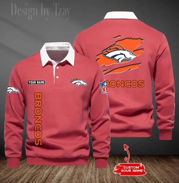 Denver Broncos Long Sleeve Men's Golf Polo Shirt SPTLSMGPS042 - Image 2