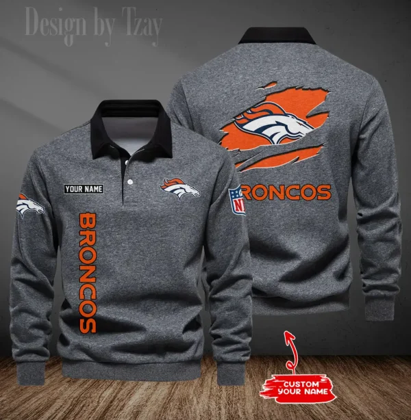 Denver Broncos Long Sleeve Men's Golf Polo Shirt SPTLSMGPS042 - Image 3