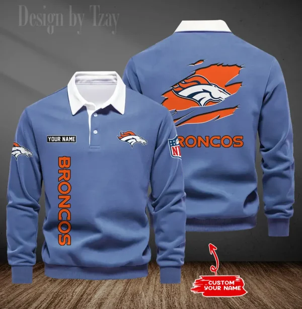 Denver Broncos Long Sleeve Men's Golf Polo Shirt SPTLSMGPS042 - Image 4