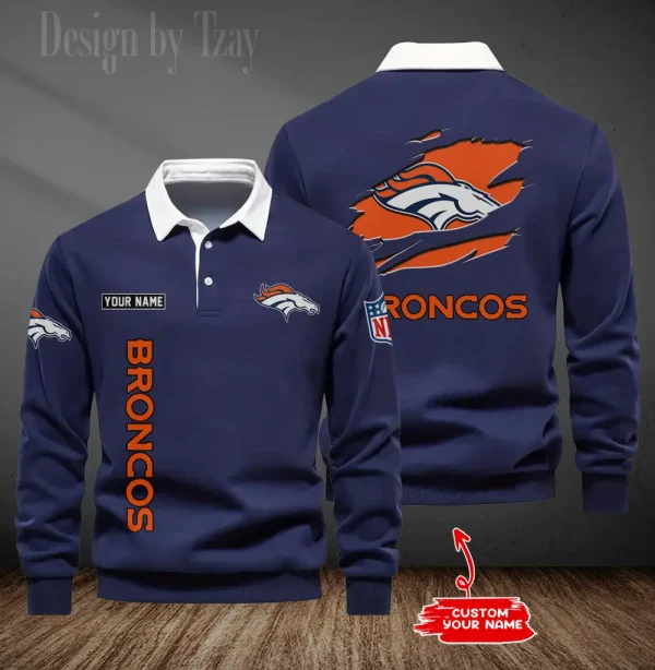 Denver Broncos Long Sleeve Men's Golf Polo Shirt SPTLSMGPS042 - Image 5