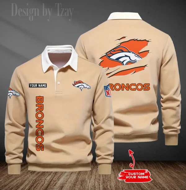 Denver Broncos Long Sleeve Men's Golf Polo Shirt SPTLSMGPS042 - Image 6