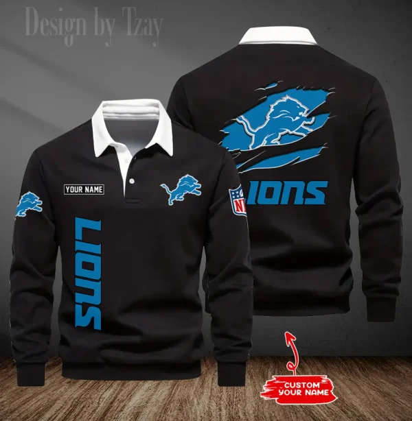 Detroit Lions Long Sleeve Men's Golf Polo Shirt SPTLSMGPS043