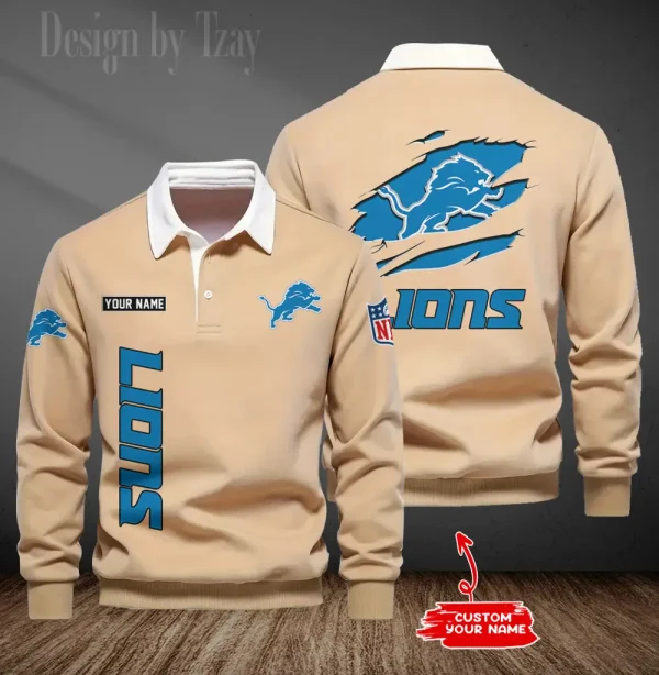 Detroit Lions Long Sleeve Men's Golf Polo Shirt SPTLSMGPS043 - Image 2