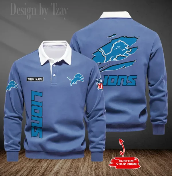 Detroit Lions Long Sleeve Men's Golf Polo Shirt SPTLSMGPS043 - Image 4