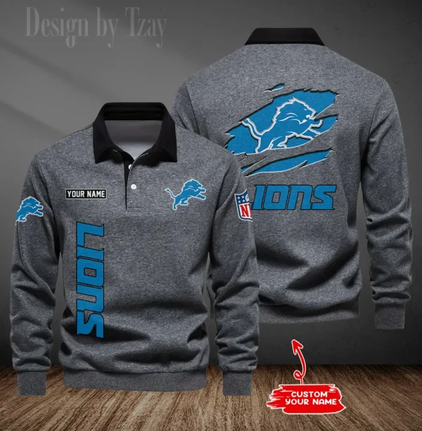 Detroit Lions Long Sleeve Men's Golf Polo Shirt SPTLSMGPS043 - Image 5