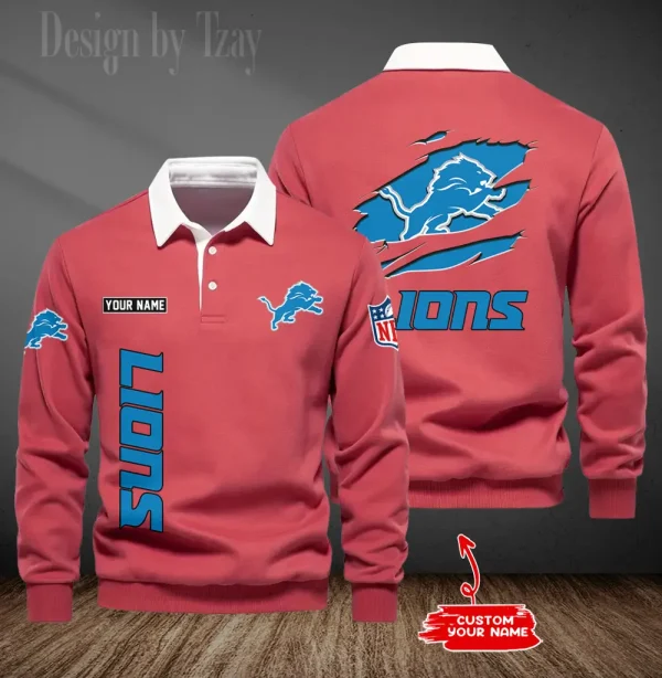 Detroit Lions Long Sleeve Men's Golf Polo Shirt SPTLSMGPS043 - Image 6