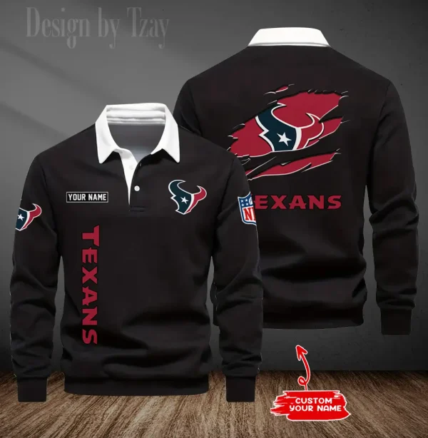 Houston Texans Long Sleeve Men's Golf Polo Shirt SPTLSMGPS045
