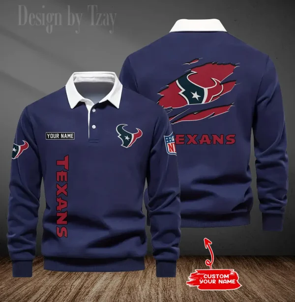 Houston Texans Long Sleeve Men's Golf Polo Shirt SPTLSMGPS045 - Image 3